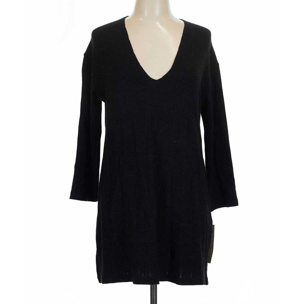 Reformation Black Knit V Neck Jaelyn Mini Dress Size L NWT Feminine Minimalist - Picture 2 of 7
